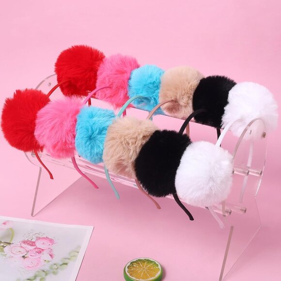 6 Pcs Bear Ears Headbands Fluffy Pom Poms Soft Cosplay Costume Hair Accessory - Picture 3 of 6